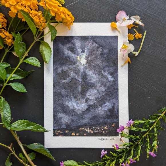 The Moon is a Spotlight - Tiny Original Watercolor Artwork - Picture 1 of 5